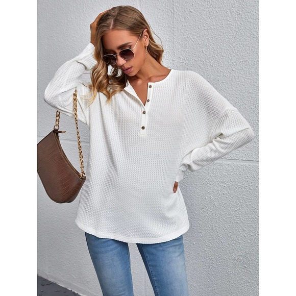 Maternity Half Button henley long sleeve Tee white - Picture 1 of 5